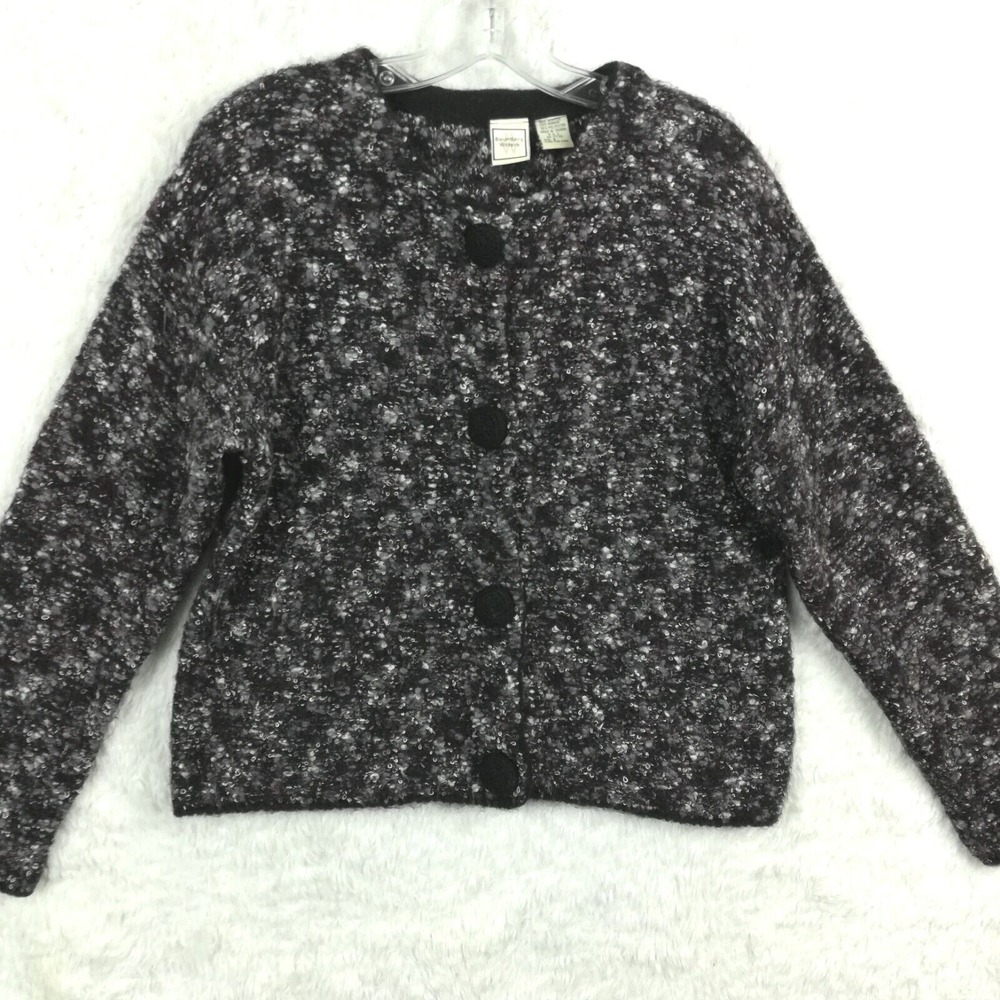 Vtg Boundary Waters Womens Cardigan Sweater Mohair Blend‎ Marled Knit Black S